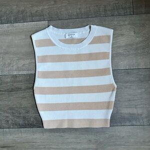 Aritzia Babaton Tank Minimalist Old Money Neutral Beige White Stripe Fitted S